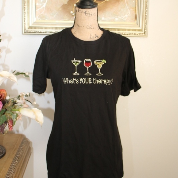 BELLA Tops - What's your Therapy Rhinestone T-Shirt